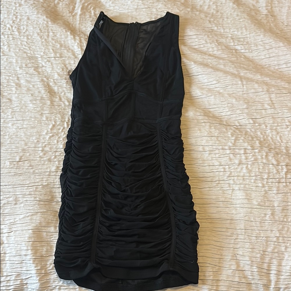 Privy Black Ruched Sheath Mini Dress